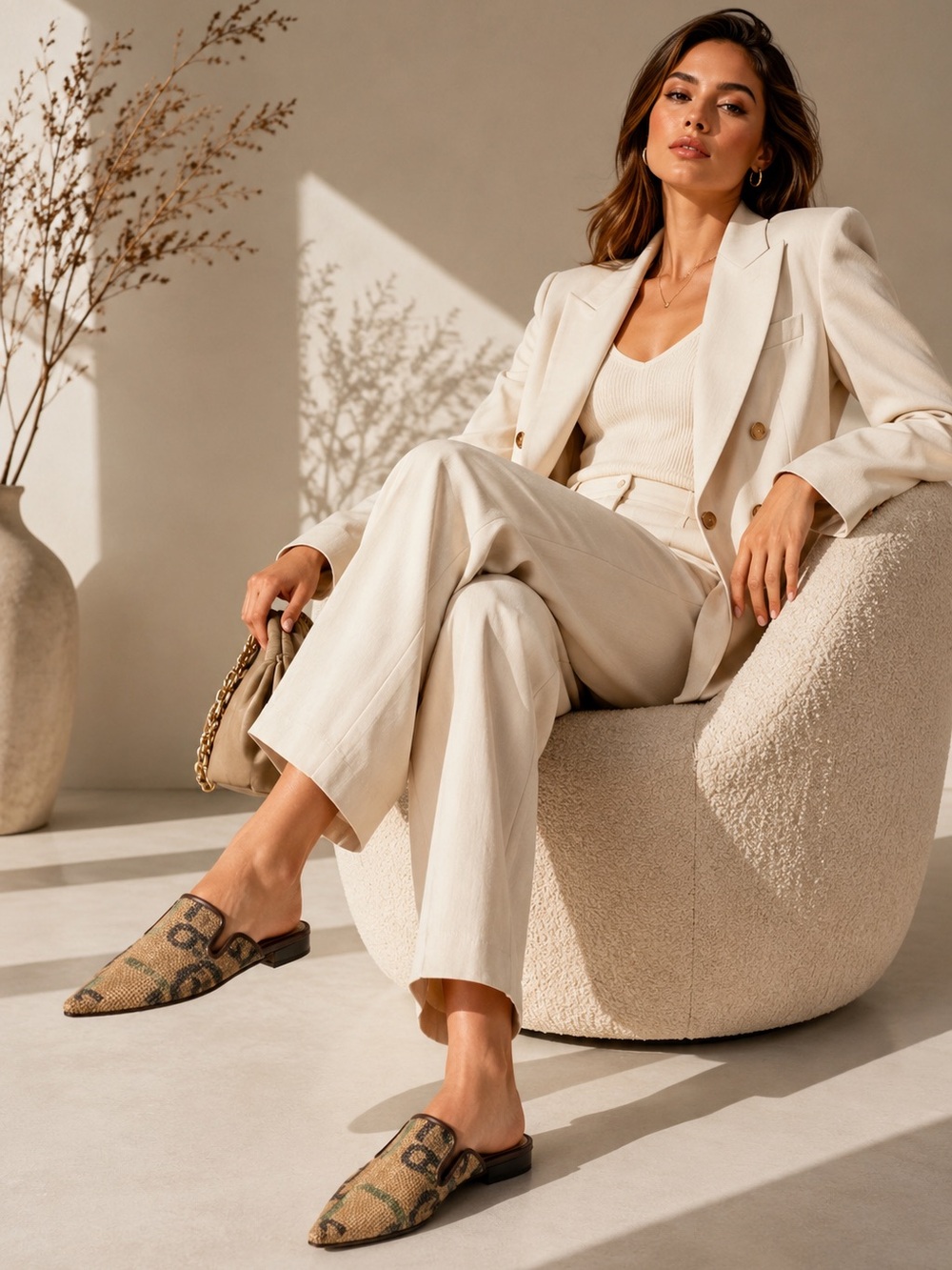 Flowers & Leaves Burlap Mules | EU 38 / US 7 | Made in Greece